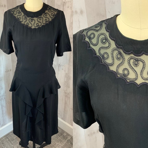 1940s Vintage Party Dress~Black Crepe WWII Pinup 1
