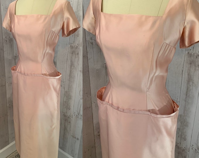 1940s True Vintage Party Dress~Blush Pale Pink Liquid Satin Pinup WWII S/M