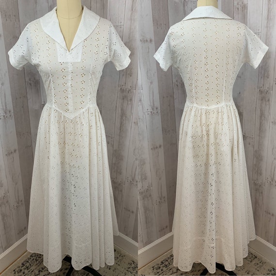 1940s Vintage Sheer Eyelet Dress/Gown White Cotto… - image 7