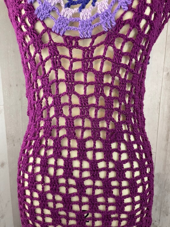 Vintage 1970s Dress Crochet Sheer GoGo Retro~Purp… - image 8