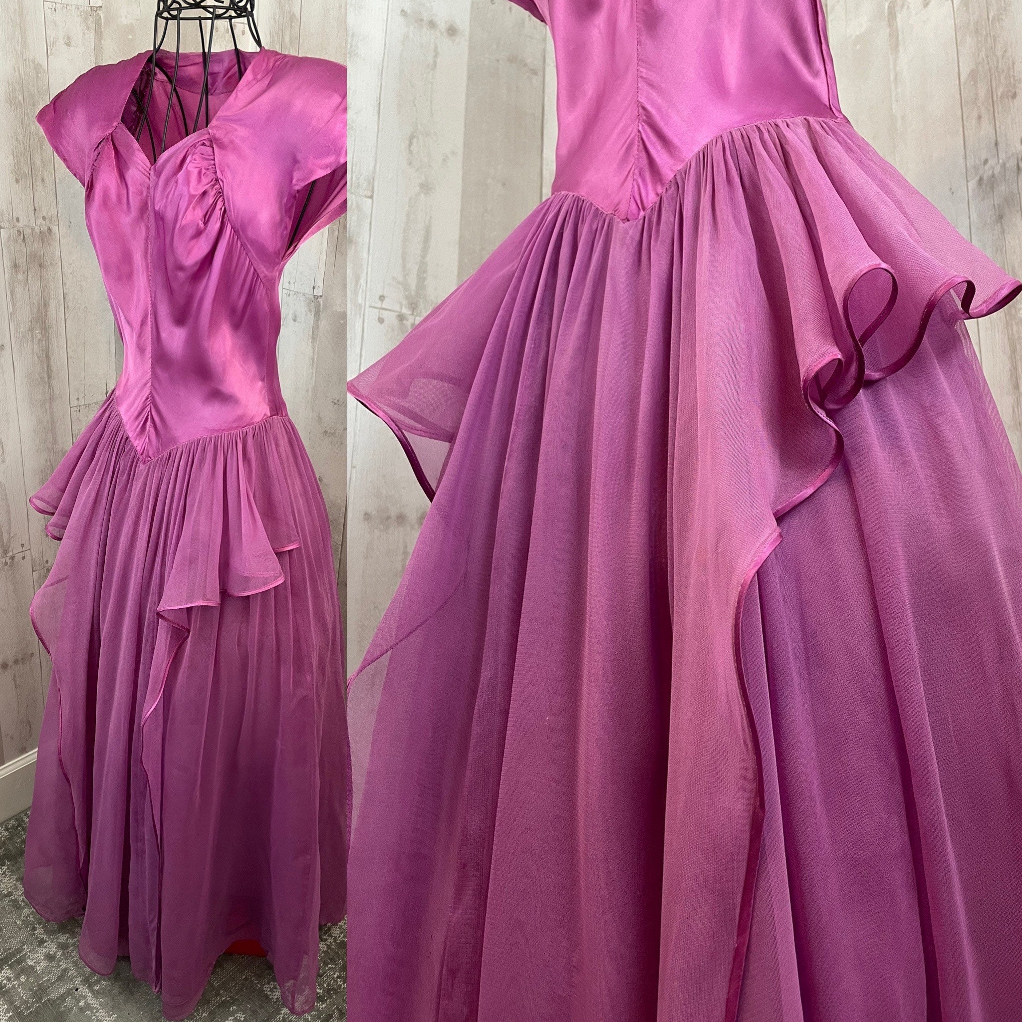 1930s Antique Dress/gownhot Pink Satin Aline 1940s S/XS | Etsy