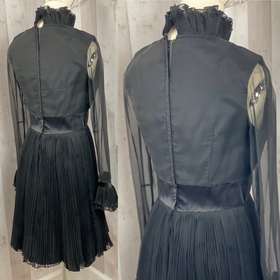 EMMA DOMB 1960s Vintage Dress~Jet Black Ruffled O… - image 3