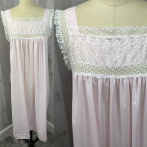 DIOR Vintage Nightgown 1980s Christian Dior Pale Pink Cotton Negligee Lingerie Large