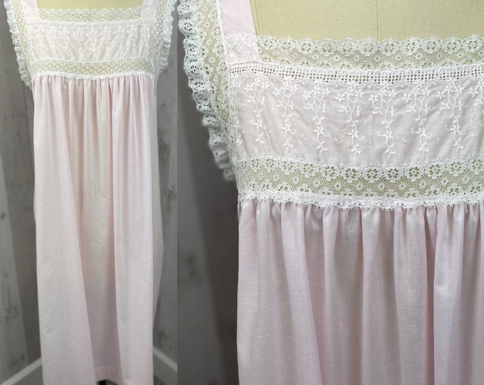 DIOR Vintage Nightgown 1980s Christian Dior Pale Pink Cotton Negligee Lingerie Large