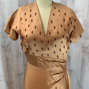 1940s Vintage Copper Liquid Satin Party Dress S/M WOUNDED image 3