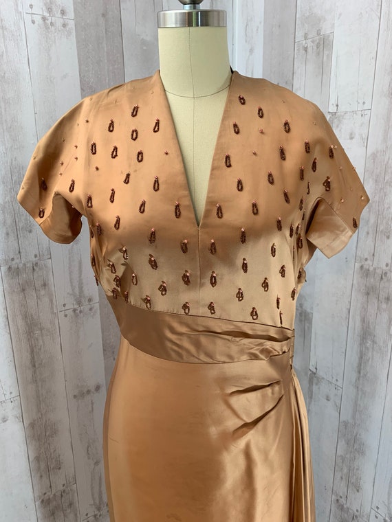 1940s Vintage Copper Liquid Satin Party Dress S/M… - image 3