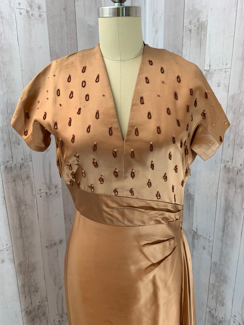 1940s Vintage Copper Liquid Satin Party Dress S/M WOUNDED image 3