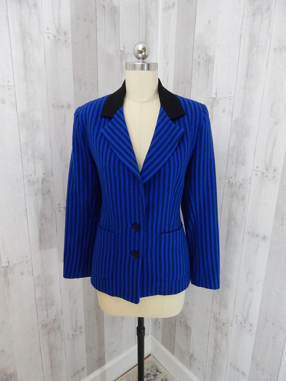 LILLI ANN 1970s Vintage Wool Jacket~Black & Blue … - image 8