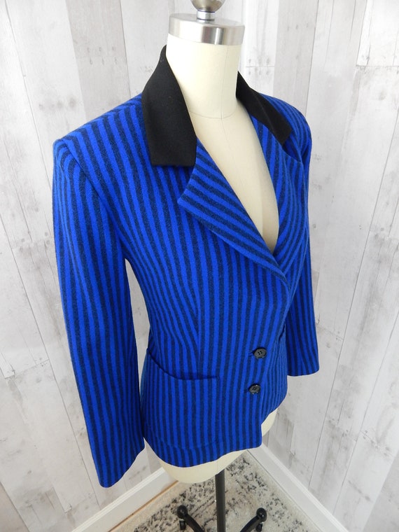 LILLI ANN 1970s Vintage Wool Jacket~Black & Blue … - image 6