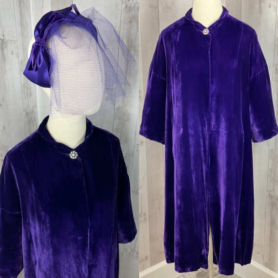 1950s Vintage Purple Velvet Opera Coat Lavender S… - image 1