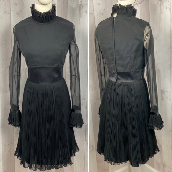 EMMA DOMB 1960s Vintage Dress~Jet Black Ruffled O… - image 2