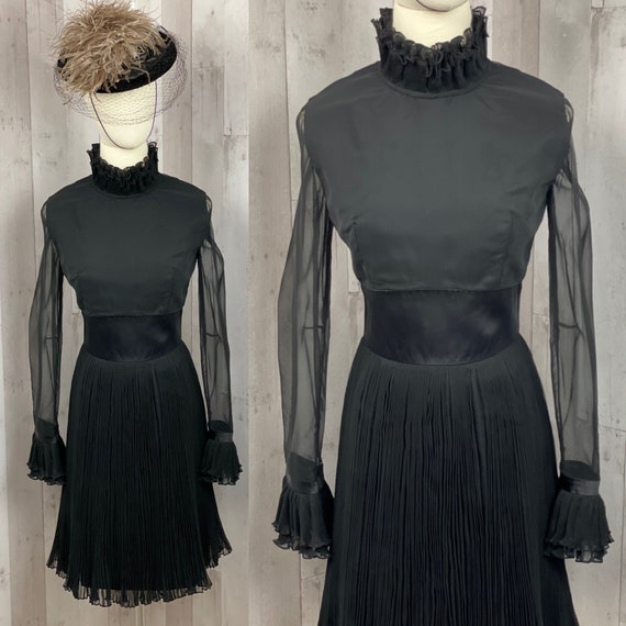 EMMA DOMB 1960s Vintage Dress~Jet Black Ruffled O… - image 1