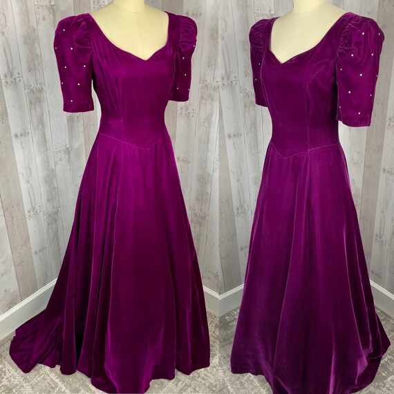 1950s Vintage Velvet Ball Gown/Dress Rhinestone Embel… Gem