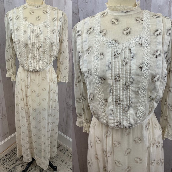 1910s Edwardian 2PC Dress~Antique Lawn Tea Gown Sh