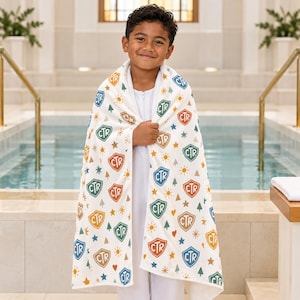 LDS Baptism Towel, CTR Shield Pattern, Gender-Neutral Gift (24" x 44")