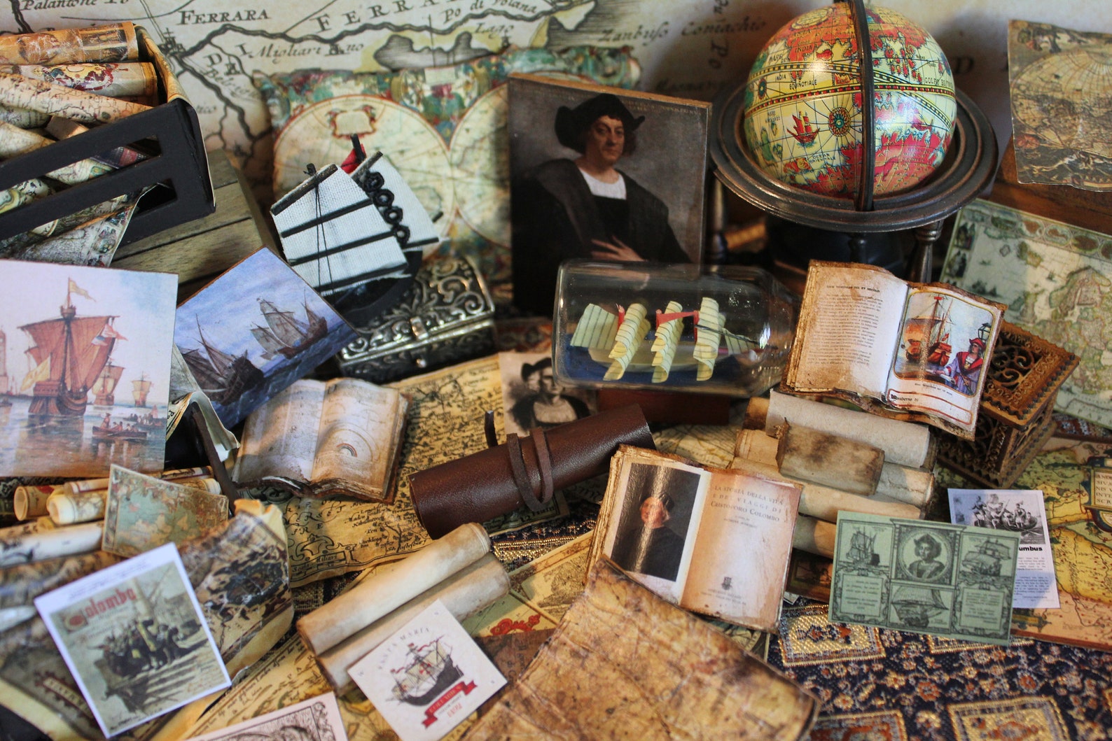 Dollhouse Miniature Ancient Columbus Map on Leather Etsy