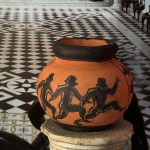 Dollhouse miniature reproduction of an Ancient Greek vase with athletes hand painted