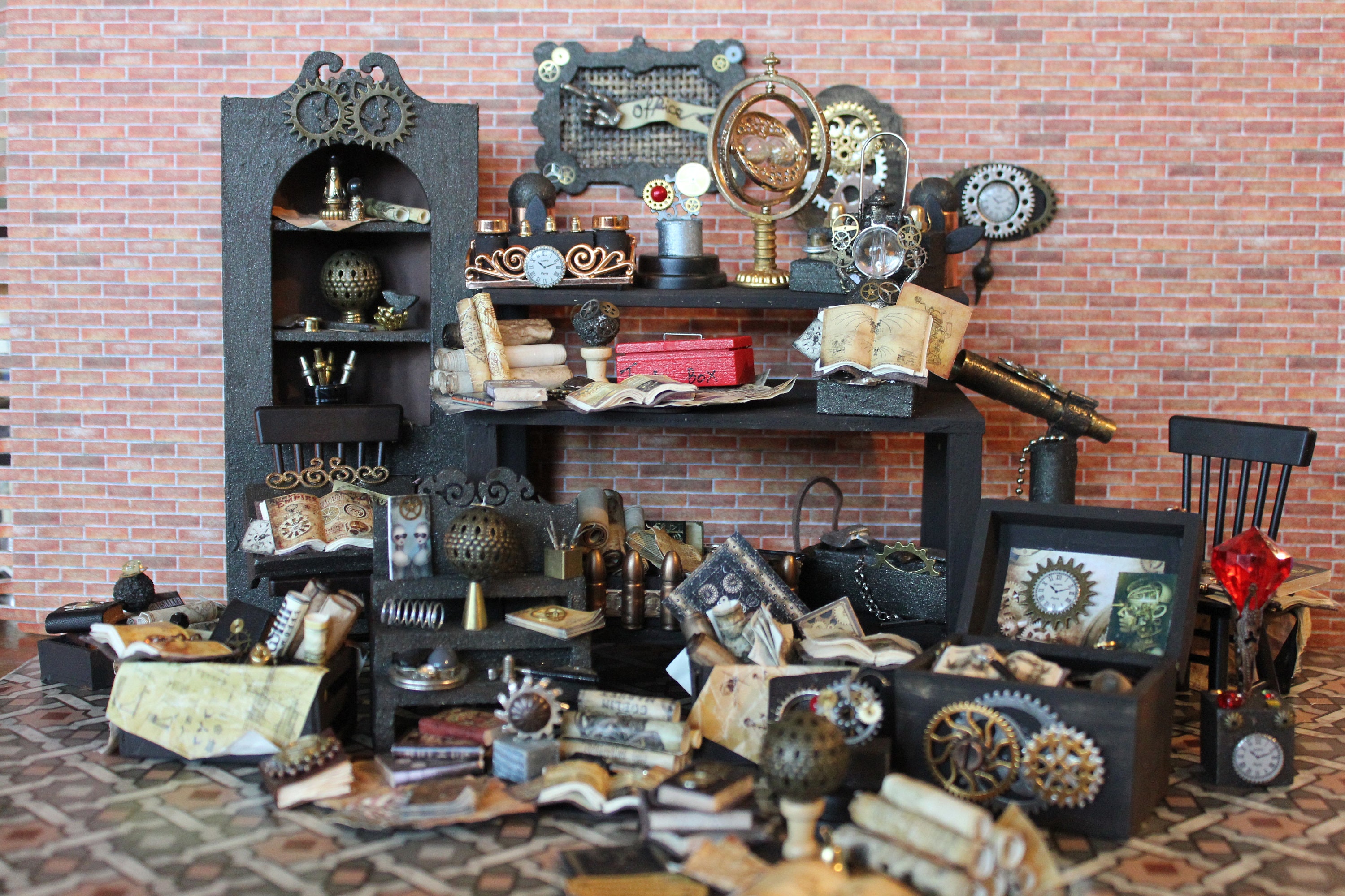 Dollhouse Miniature Steampunk Composition on Wood Base OOAK - Etsy Israel