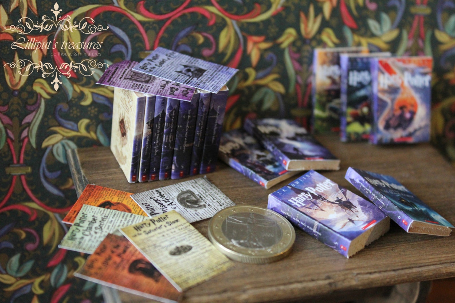 Dollhouse miniature famous wizard set of 7 books Etsy