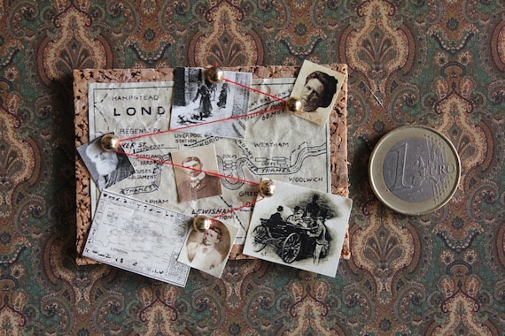 Dollhouse miniature Sherlock Holmes cork notice board for investigations