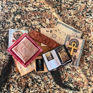 Dollhouse Miniature Ancient Egypt tray with finds, sheets, documents and books OOAK