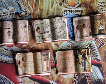 Dollhouse Miniature Ancient Egypt leather covered open books