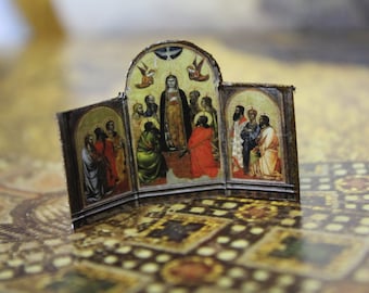Dollhouse miniature small golden support triptych