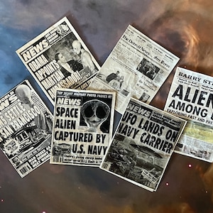 Dollhouse miniature space/alien/ufo 6 newspapers reproductions