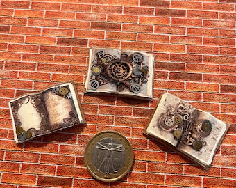 Dollhouse miniature  steampunk open books OOAK