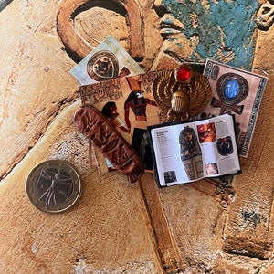 Dollhouse Miniature Ancient Egypt tray with finds, sheets, documents and books OOAK