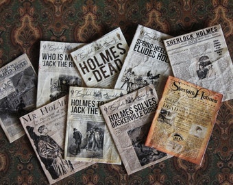 Dollhouse miniature Sherlock Holmes  9. different ancient newspapers