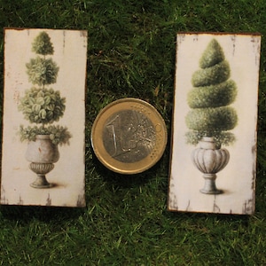 Dollhouse miniature couple of Topiary art panels