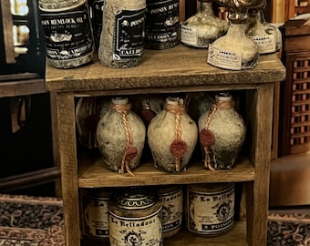 Dollhouse miniature strange containers of ingredients for magic potions
