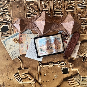 Dollhouse Miniature Ancient Egypt tray with finds, sheets, documents and books OOAK