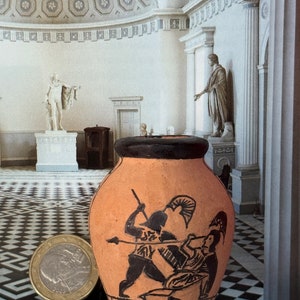 Dollhouse Miniature Ancient Greece vase hand painted about Achilles and Penthesilea OOAK