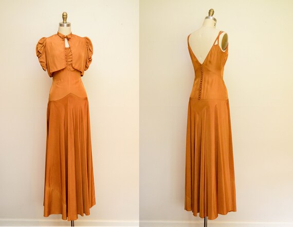 30s Vintage Gown / 1930s Silk Taffeta Bias Cut Dre