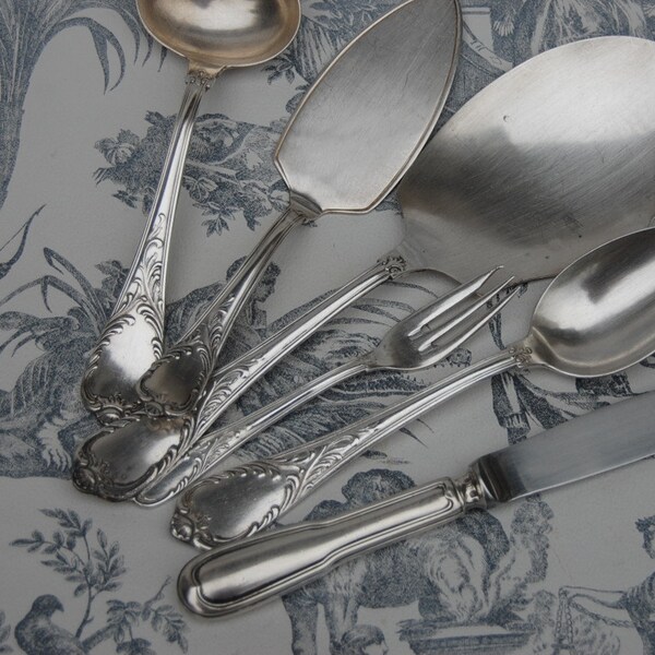 6 couverts à service Métal Argenté Christofle XIXe 6 beautiful french covered service  silvered metal   Shabby Chic Table Cutlery Paris