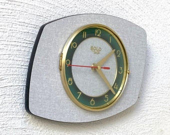 Gray and Green French Vintage Formica Clock - Atomic Vintage Clock -  Mid Century Formica Clock - Great Condition - Fantastic Atomic Design