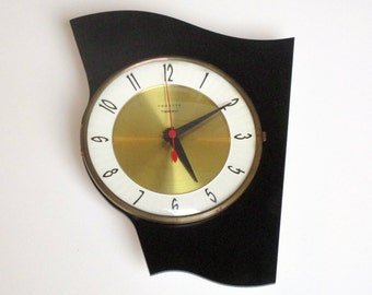 Quintessential BLACK 1950s-60s Atomic Age Vintage French VEDETTE Wall Clock-Funky Design-Perfect Working Condition-Mid Century Diamond