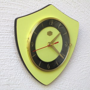 Yellow JURA French Vintage Formica Clock - Atomic Yellow Vintage Clock -  Mid Century Formica Clock - Great Condition