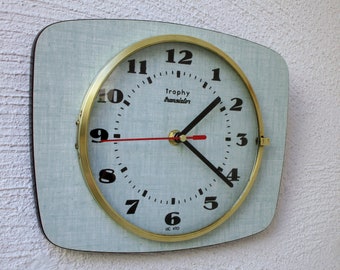 French BLUE 1950-60s Trophy Formica Wall Clock-Atomic Freeform Shape -Vintage Blue Clock - French Clock -Excellent Working Condition