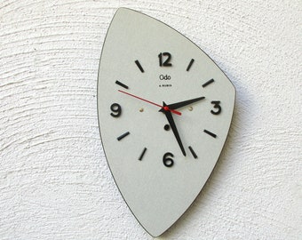 LARGE - French 1950s-60s Pale GRAY Atomic Age ODO Formica Wall Clock - Gray Formica Vintage Clock - Atomic Clock - Great Working Condition