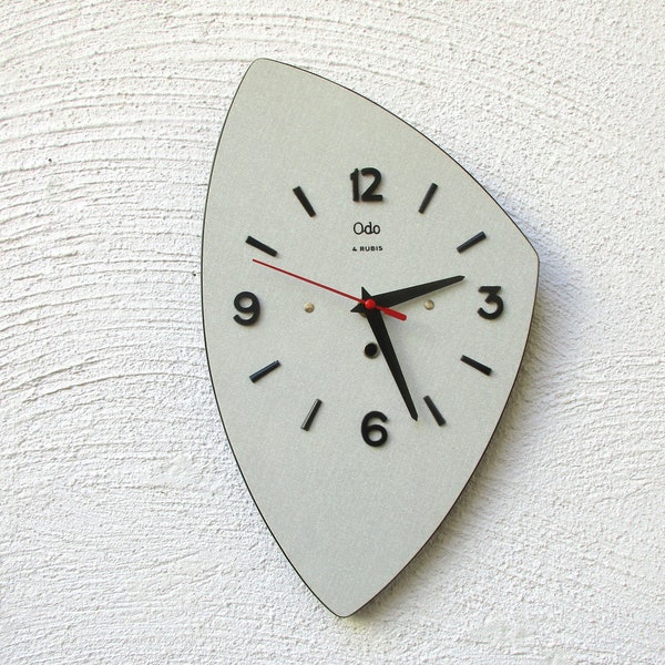 LARGE - French 1950s-60s Pale GRAY Atomic Age ODO Formica Wall Clock - Gray Formica Vintage Clock - Atomic Clock - Great Working Condition