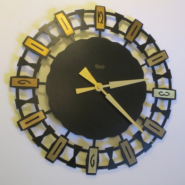 1950s-60s Vintage Black & Gold Sunray Clock - Midcentury Sunray Clock - Vintage Sunray Clock -Perfect Working Condition -Mid Century Diamond