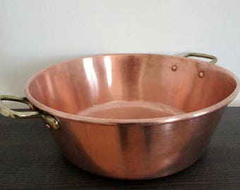 Very Large Antique French Solid Copper Jam Pot - Antique Copper Jam Pan -Antique French Copper -Solid Copper Pot - Beautiful Texture & Color