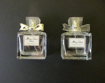Original Dior - Miss Dior - Glass Perfume Bottles with Glass Bows -2 Bottle Set-Beautiful on Dressing Table-Designer Bottles-Mint condition