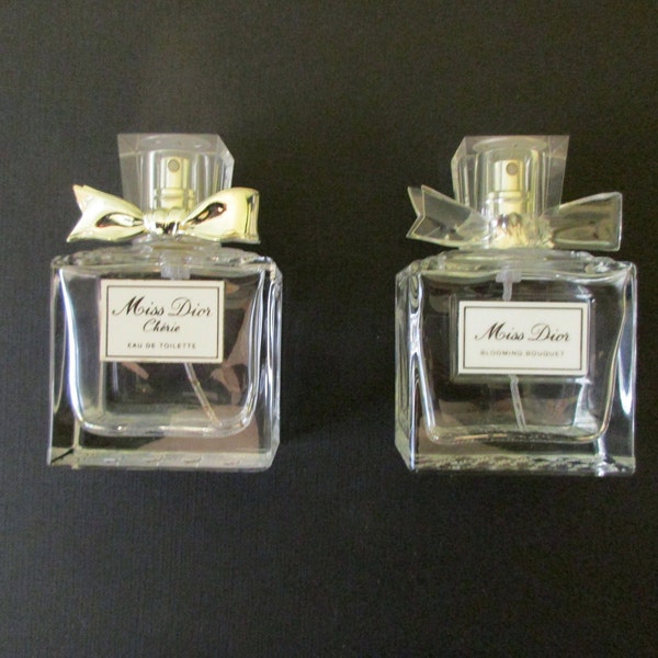 Original Dior - Miss Dior - Glass Perfume Bottles with Glass Bows -2 Bottle Set-Beautiful on Dressing Table-Designer Bottles-Mint condition