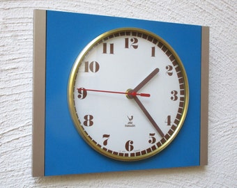 JAZ 1960s BLUE Atomic Age French Wall Clock-Vintage Blue Clock-Blue Vintage Clock-Funky Design-Great Condition-Mid Century Diamond