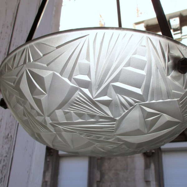 RESERVED FOR L -Signed NOVERDY Original 1920s-30s French Art Deco Light Fixture. Original Chrome Arms. Rare Art Deco Find - Classic Art Deco