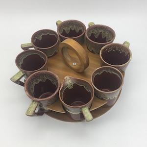Vintage Winart keramik kaffeservis, grädde/socker, muggar, förvaringslåda med handtag